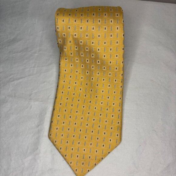METROPOLITAN by Lord & Taylor 100% Silk Mens Tie Yellow Lt Blue - Picture 1 of 4